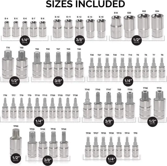 Alt view image 5 of 6 - NEIKO 10083A Master Torx Bit Socket and External Torx Socket Set, S2 and CrV Steel, Supreme Torque Output Complete Kit, 60 Pieces