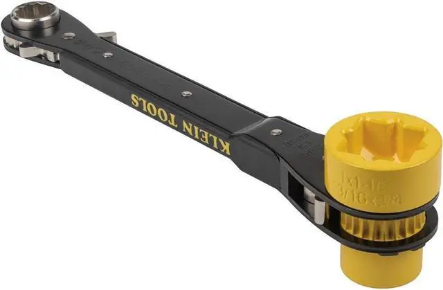 Alt view image 7 of 7 - Klein Tools KT155HD Heavy-Duty 6-In-1 Lineman's Ratcheting Wrench with Bolt Through Design and Bright Yellow Socket