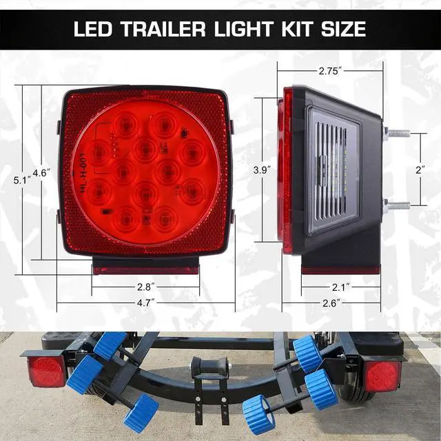 Alt view image 5 of 7 - Submersible LED Trailer Light Kit, Super Bright Brake Stop Turn Tail License Lights for Camper Truck RV Boat Snowmobile Under 80" Inch, IP68 Waterproof, DOT Compliant