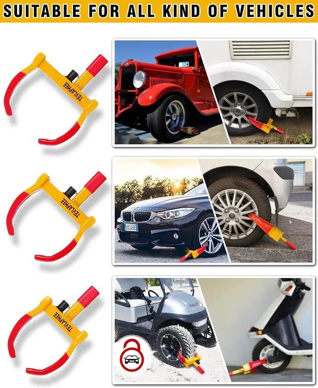 Alt view image 4 of 5 - Wheel Lock Set,Trailer Security Adjustable Anti Theft Trailer Wheel Lock for Car Camper Trailers SUV Boat Motorcycle Great Deterrent 2 Packs 6 Alike Keys