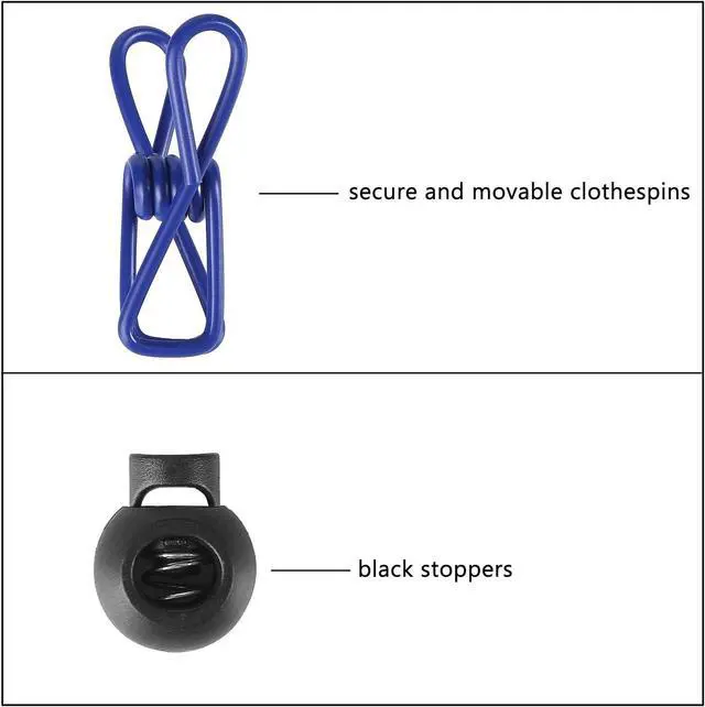 Alt view image 3 of 7 - 2 Pack 11 Feet Windproof Clothesline with 12 Blue Clips, Adjustable Clothes Line for Home, Travel and Outdoor Hanging Clothes