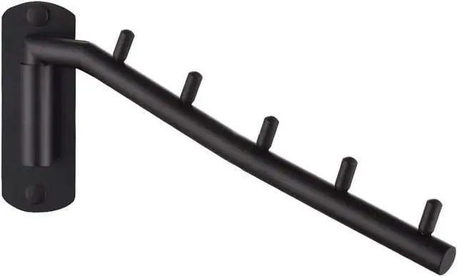 Main image of JQK Folding Clothes Hanger Rack, Stainless Steel Swing Arm Hook Holder, Clothing Hanging System Drying Closet Storage Organizer Matte Black Wall Mount, SHR100-PB