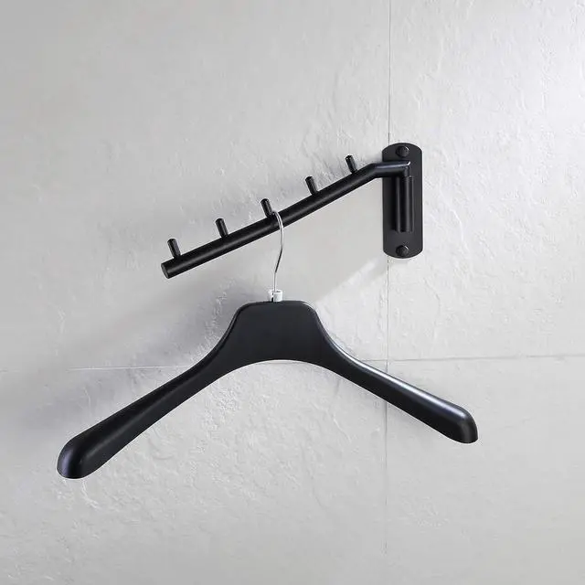Alt view image 4 of 7 - JQK Folding Clothes Hanger Rack, Stainless Steel Swing Arm Hook Holder, Clothing Hanging System Drying Closet Storage Organizer Matte Black Wall Mount, SHR100-PB