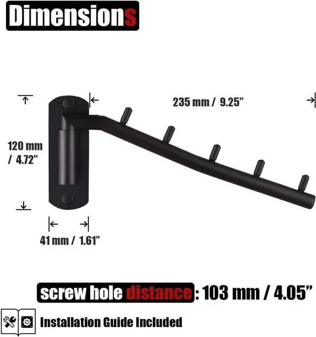 Alt view image 2 of 7 - JQK Folding Clothes Hanger Rack, Stainless Steel Swing Arm Hook Holder, Clothing Hanging System Drying Closet Storage Organizer Matte Black Wall Mount, SHR100-PB