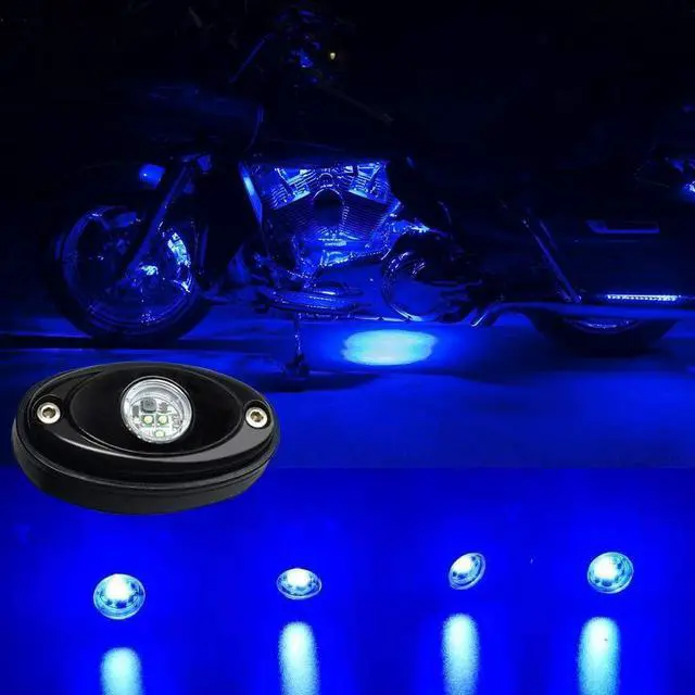 Alt view image 5 of 5 - 4 Pods LED Rock Light Kit Blue LED Neon Lights for Jeep Car UTV ATV SUV Off Road Boat Under Glow Lamp Truck Bed Lighting Waterproof