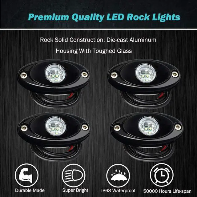 Alt view image 2 of 5 - 4 Pods LED Rock Light Kit Blue LED Neon Lights for Jeep Car UTV ATV SUV Off Road Boat Under Glow Lamp Truck Bed Lighting Waterproof