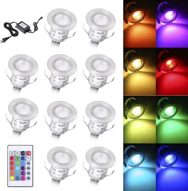 Main image of Lixada Recessed LED Deck Light 16 RGBW Colors/4 Lighting Modes Remote Control IP67 Waterproof LED in Ground Lights for Outdoor Yard Garden Stair Patio Pool Deck Kitchen -10Pack - RGBW Colors (30mm)