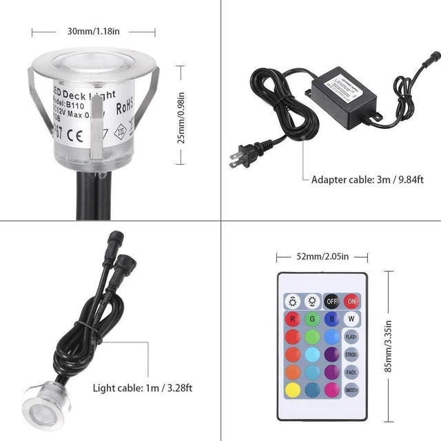 Alt view image 7 of 7 - Lixada Recessed LED Deck Light 16 RGBW Colors/4 Lighting Modes Remote Control IP67 Waterproof LED in Ground Lights for Outdoor Yard Garden Stair Patio Pool Deck Kitchen -10Pack - RGBW Colors (30mm)