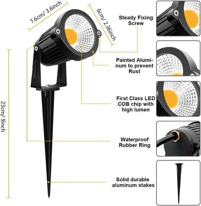 Alt view image 4 of 6 - 5W Low Voltage LED Landscape Lights 12V 24V Waterproof Warm White Outdoor Spotlights for Patio, Garden, Pathway, Floor, Yard Decor (6 Pack)