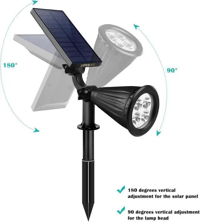 Alt view image 2 of 7 - URPOWER Solar Lights Outdoor, 2-in-1 Solar Spot Lights Waterproof with 2 Lighting Modes, Adjustable Solar Powered Spotlights Auto On/Off Landscape Lights for Yard Garden Pathway, 2 Pack (Cool White)