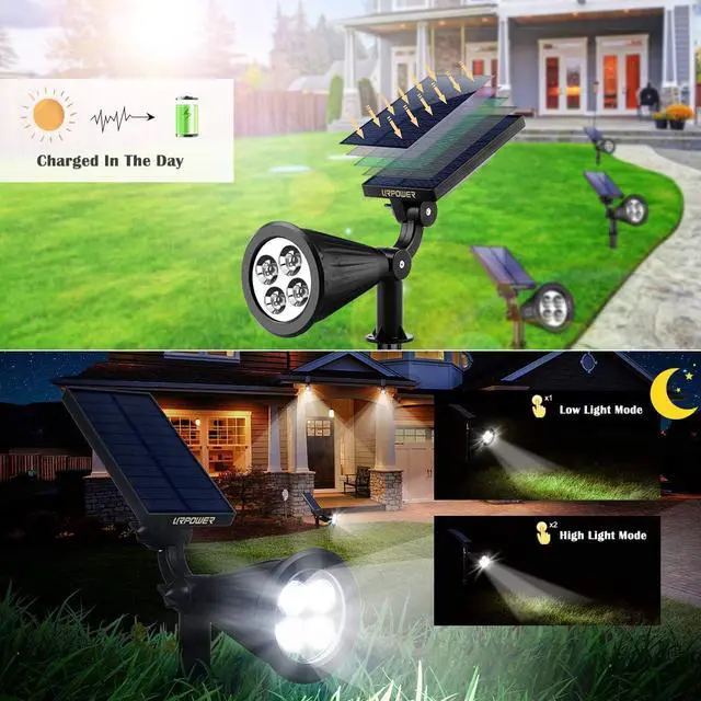 Alt view image 3 of 7 - URPOWER Solar Lights Outdoor, 2-in-1 Solar Spot Lights Waterproof with 2 Lighting Modes, Adjustable Solar Powered Spotlights Auto On/Off Landscape Lights for Yard Garden Pathway, 2 Pack (Cool White)