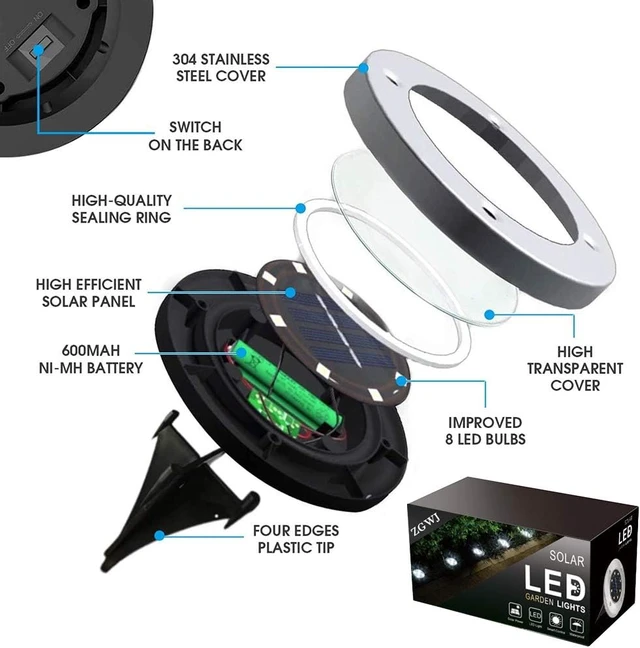 Alt view image 2 of 7 - ZGWJ Solar Ground Lights Outdoor, 8 LED Waterproof Warm White,8 Pack