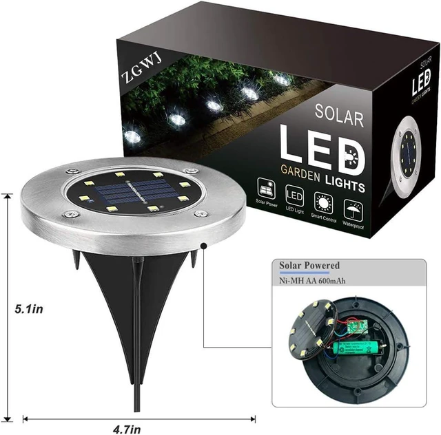Alt view image 2 of 7 - ZGWJ Solar Ground Lights Outdoor, 8 LED Waterproof White,8 Pack