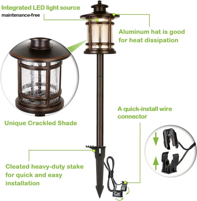 Alt view image 3 of 7 - hykolity Low Voltage ORB LED Landscape Path Light with Crackled Glass Shade
