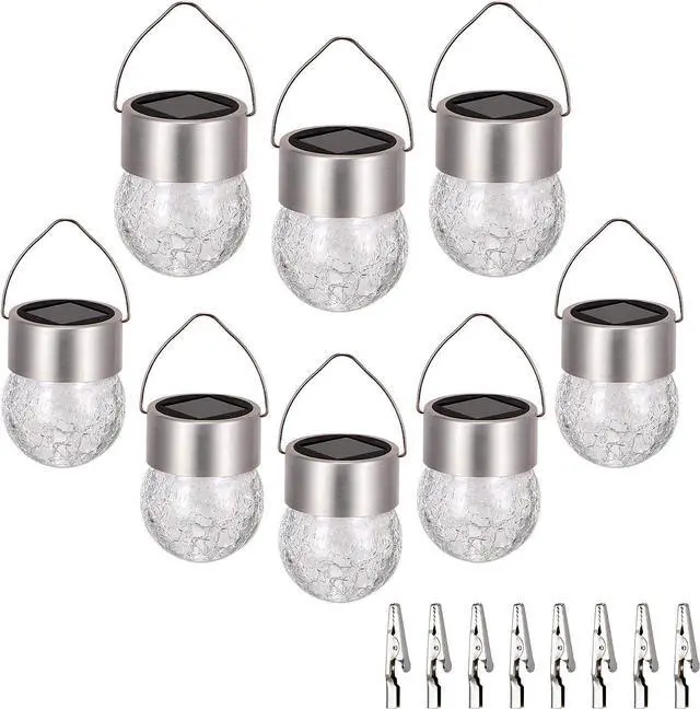 Main image of SUNWIND Hanging Solar Ball Lights Outdoor - 8 Pack Cracked Glass Decorative Garden Lights Waterproof Solar Lanterns for Yard, Patio, Fence, Tree, or Holiday Decoration(White)