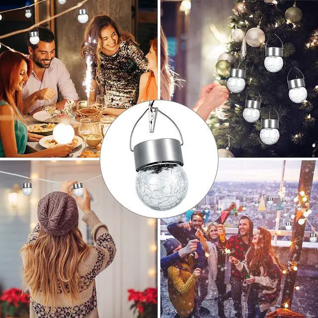 Alt view image 5 of 7 - SUNWIND Hanging Solar Ball Lights Outdoor - 8 Pack Cracked Glass Decorative Garden Lights Waterproof Solar Lanterns for Yard, Patio, Fence, Tree, or Holiday Decoration(White)