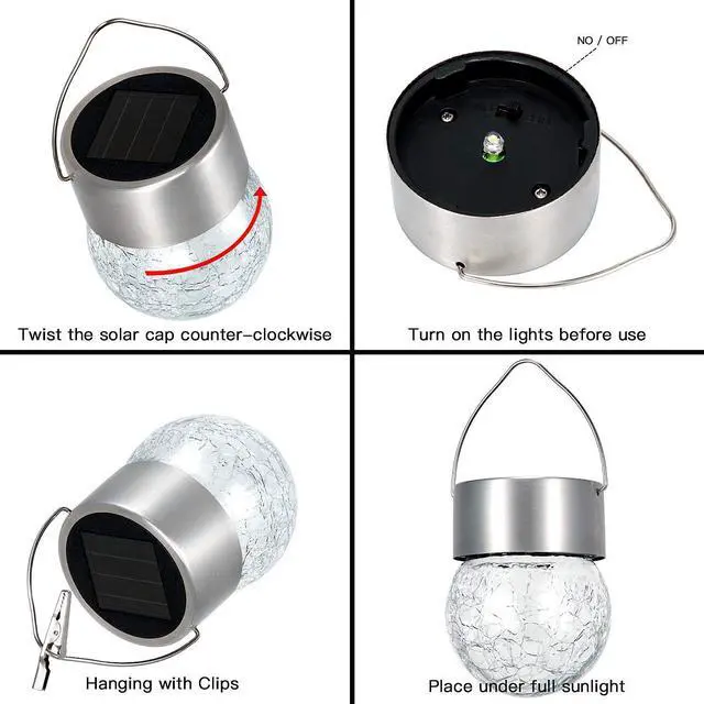 Alt view image 7 of 7 - SUNWIND Hanging Solar Ball Lights Outdoor - 8 Pack Cracked Glass Decorative Garden Lights Waterproof Solar Lanterns for Yard, Patio, Fence, Tree, or Holiday Decoration(White)