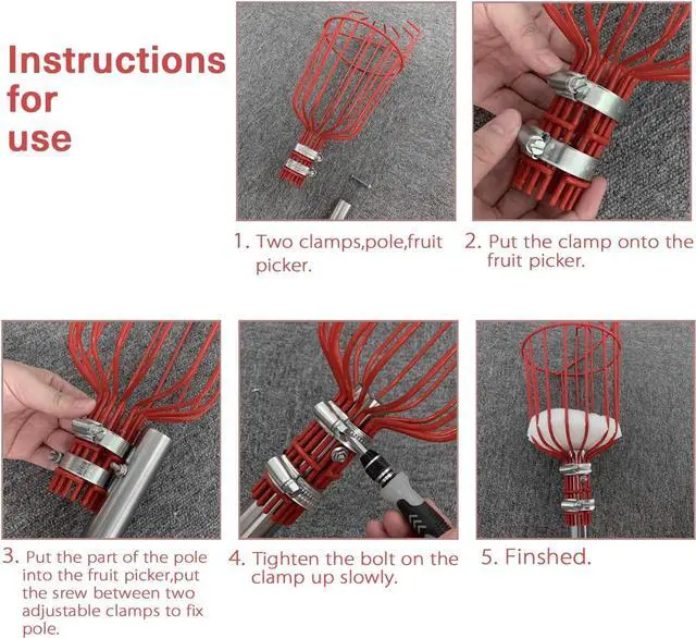 Alt view image 5 of 5 - COCONUT Fruit Picker Tool, Fruit Picker with Basket and Pole Easy to Assemble & Use Fruits Catcher Tree Picker for Getting Fruits(5ft)