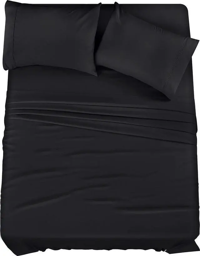 Main image of King Sheet Set  4 Piece Bed Sheets for King Size Bed Soft and Breathable Microfiber Includes 1 Fitted Sheet 1 Flat Sheet and 2 Pillowcases (Black)