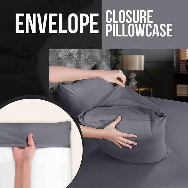 Alt view image 5 of 5 - Queen Bed Sheets Set - 4 Piece Bedding - Brushed Microfiber - Shrinkage and Fade Resistant - Easy Care (Queen Grey)