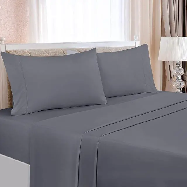 Alt view image 2 of 5 - Queen Bed Sheets Set - 4 Piece Bedding - Brushed Microfiber - Shrinkage and Fade Resistant - Easy Care (Queen Grey)