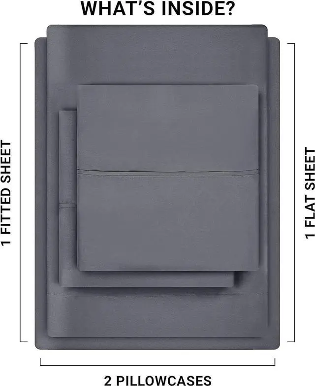 Alt view image 3 of 5 - Queen Bed Sheets Set - 4 Piece Bedding - Brushed Microfiber - Shrinkage and Fade Resistant - Easy Care (Queen Grey)