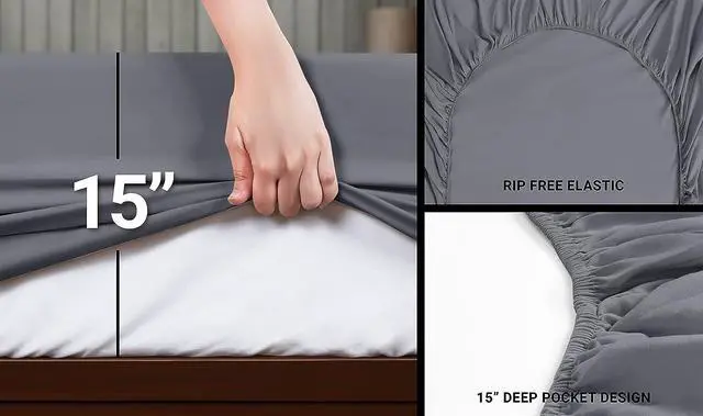 Alt view image 4 of 5 - Queen Bed Sheets Set - 4 Piece Bedding - Brushed Microfiber - Shrinkage and Fade Resistant - Easy Care (Queen Grey)