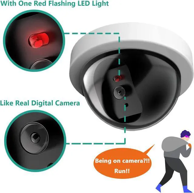 Alt view image 2 of 7 - WALI Dummy Fake Security CCTV Dome Camera with Flashing Red LED Light with Security Alert Sticker Decals (SDW-6), 6 Packs, White