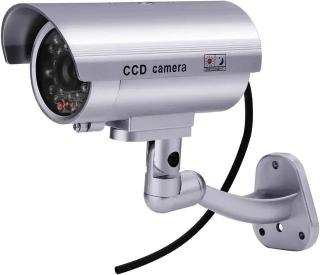 Alt view image 3 of 7 - FITNATE Dummy Security Camera, 4 Packs Fake Surveillance Security CCTV Camera System with LED Red Flashing Light for Both Indoor & Outdoor Use + Security Camera Warning Stickers × 4 (Silver)