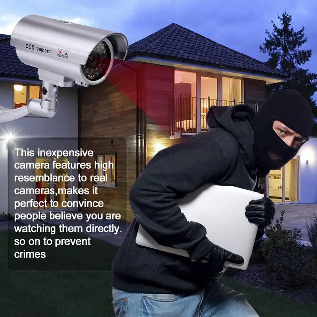Alt view image 4 of 7 - FITNATE Dummy Security Camera, 4 Packs Fake Surveillance Security CCTV Camera System with LED Red Flashing Light for Both Indoor & Outdoor Use + Security Camera Warning Stickers × 4 (Silver)