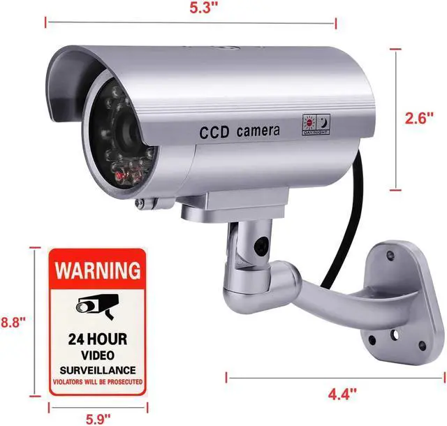 Alt view image 5 of 7 - FITNATE Dummy Security Camera, 4 Packs Fake Surveillance Security CCTV Camera System with LED Red Flashing Light for Both Indoor & Outdoor Use + Security Camera Warning Stickers × 4 (Silver)
