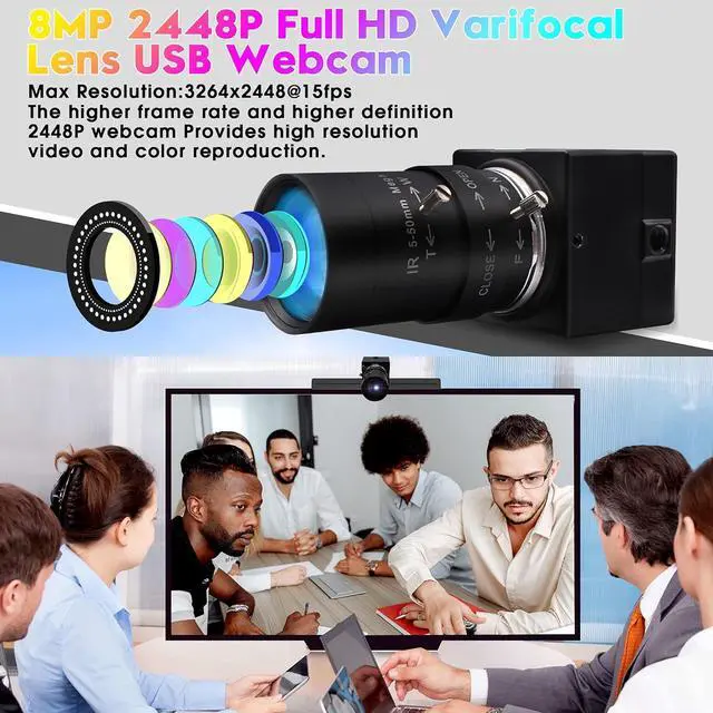 Alt view image 7 of 7 - 8MP USB Camera Manual Zoom 4K Webcam 5-50mm Variable Focus PC Camera for Computer Mini UVC USB2.0 Web Camera IMX317 Varifocal USB with Camera Industrial Video Close-up Camera for Laptop Android Mac
