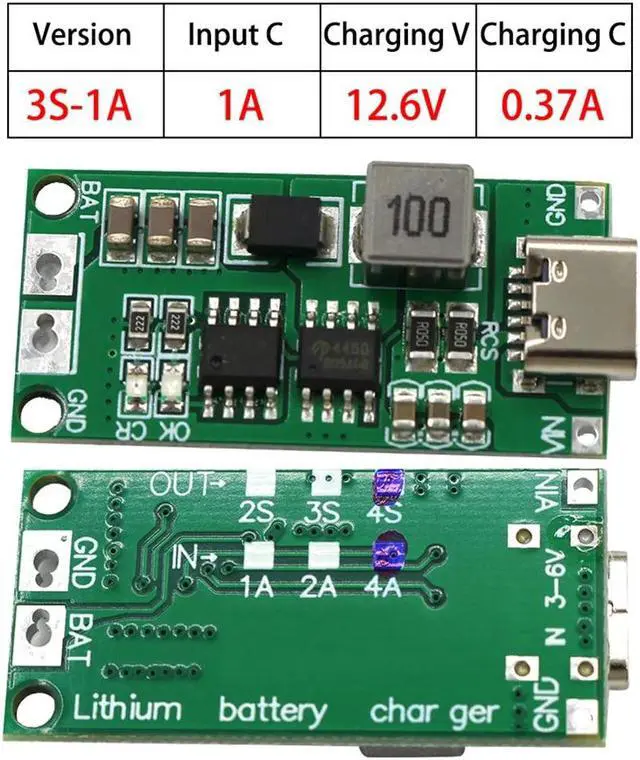 Main image of Multi-Cell 3S Type-C To 12.6V Step-Up Boost LiPo Polymer Li-Ion Charger Lithium Battery Charger Module 1A