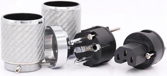 Alt view image 6 of 6 - Carbon Fiber EU Mains Power Plug IEC Plug Rhodium Plated Connector hifi