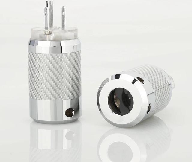 Alt view image 3 of 6 - Pair Copper Rhodium Plated Carbon Fiber AC Power Plug Connector(male female)