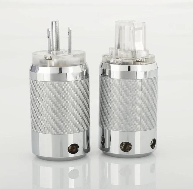 Main image of Pair Copper Rhodium Plated Carbon Fiber AC Power Plug Connector(male female)