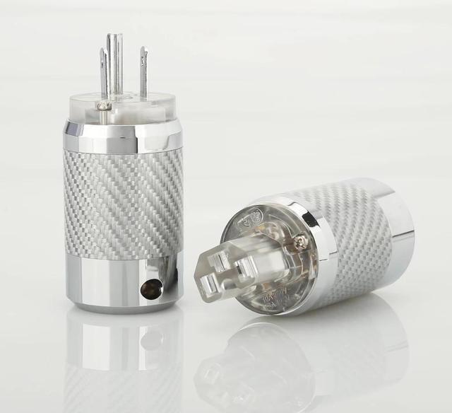 Alt view image 2 of 6 - Pair Copper Rhodium Plated Carbon Fiber AC Power Plug Connector(male female)