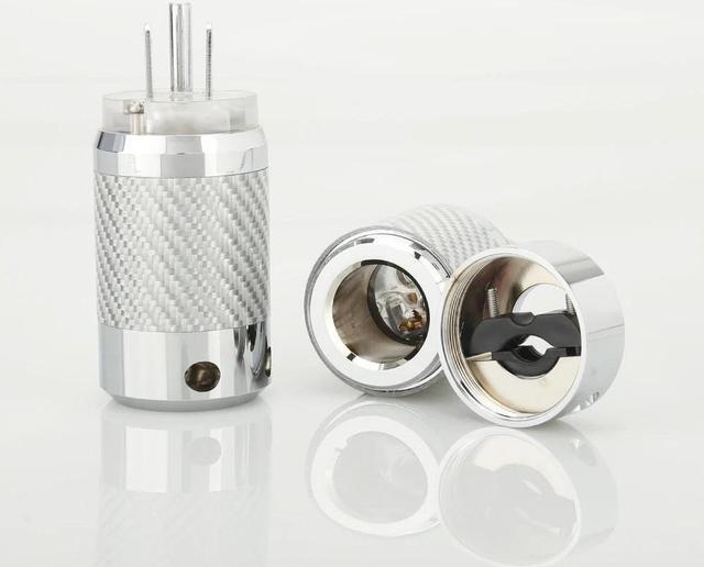 Alt view image 5 of 6 - Pair Copper Rhodium Plated Carbon Fiber AC Power Plug Connector(male female)