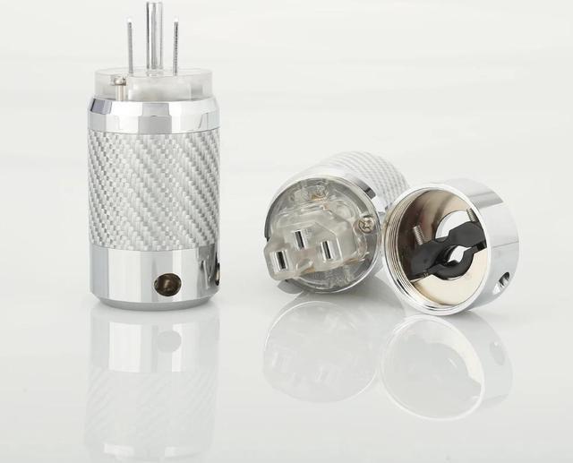 Alt view image 6 of 6 - Pair Copper Rhodium Plated Carbon Fiber AC Power Plug Connector(male female)