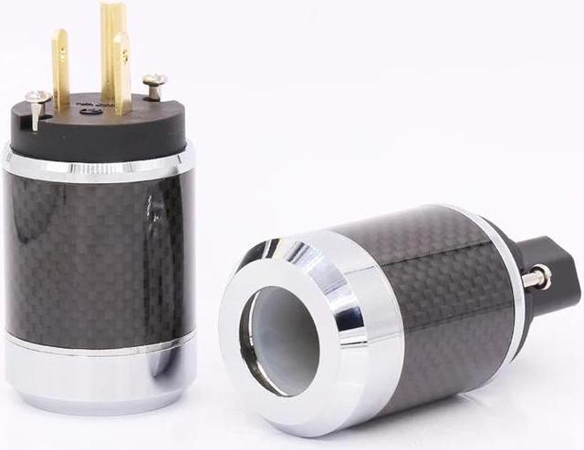 Alt view image 2 of 5 - one Pair Carbon fiber Gold Plated US AC Power Cord Cable Plug HIFI US Power Connector IEC Female