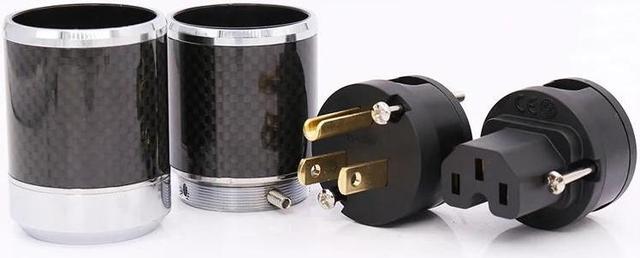 Alt view image 5 of 5 - one Pair Carbon fiber Gold Plated US AC Power Cord Cable Plug HIFI US Power Connector IEC Female