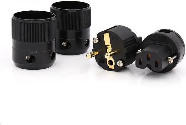 Alt view image 3 of 5 - One pair 24K Gold Plated EU version AC power plug IEC power connector for audio power cable