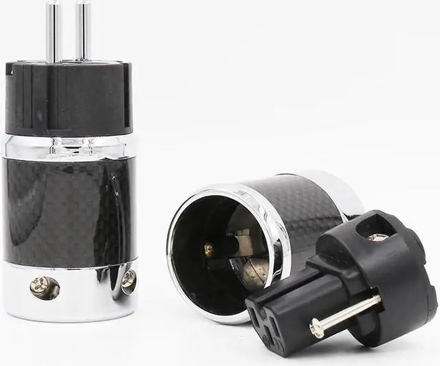 Alt view image 3 of 4 - CFT Pair Audio Grade Carbon fiber EUR power connector Power plug for audio power cable