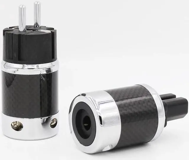 Alt view image 2 of 4 - CFT Pair Audio Grade Carbon fiber EUR power connector Power plug for audio power cable