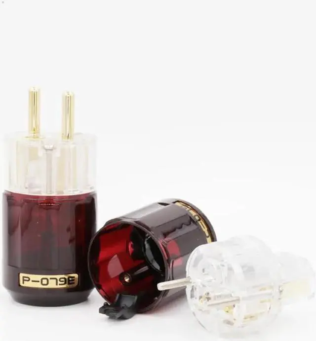 Alt view image 2 of 6 - One pair transparent C-079 IEC P-079e 24k Gold-Plated Pure connector IEC EU plug For Audio Cable DIY