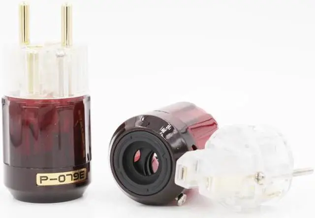 Alt view image 4 of 6 - One pair transparent C-079 IEC P-079e 24k Gold-Plated Pure connector IEC EU plug For Audio Cable DIY
