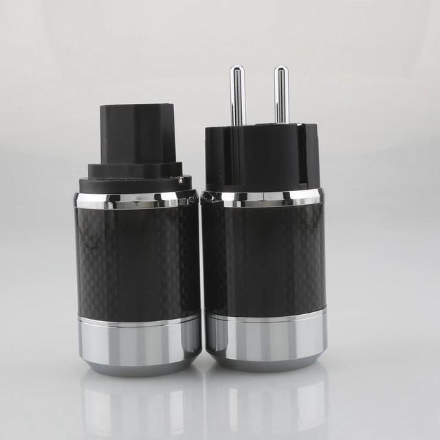Main image of Pair Hi-end Carbon Fiber Rhodium Plated AC Power cable IEC female connector Hifi 2 pins EU EUR power Plug socket(male female pair)