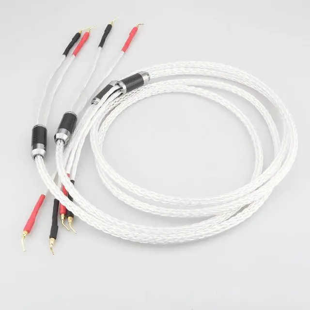 Alt view image 3 of 6 - 8AG Silver Plated 16 Stands HIFI OCC Speaker Cable With 2mm Pin Banana Plug Loudspeaker Cable Length: 2m