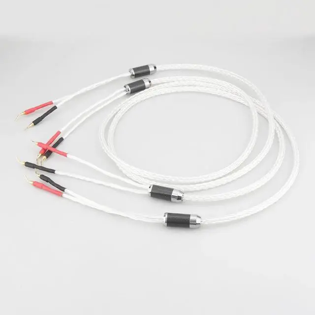 Alt view image 5 of 6 - 8AG Silver Plated 16 Stands HIFI OCC Speaker Cable With 2mm Pin Banana Plug Loudspeaker Cable Length: 2m