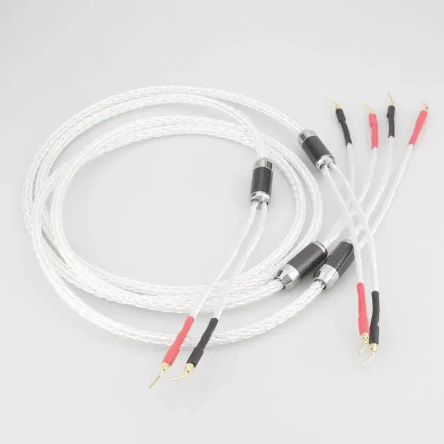 Alt view image 4 of 6 - 8AG Silver Plated 16 Stands HIFI OCC Speaker Cable With 2mm Pin Banana Plug Loudspeaker Cable Length: 2m